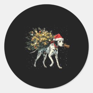 Cute Dalmatian Dog In A Christmas Tree For Men Wom Classic Round Sticker
