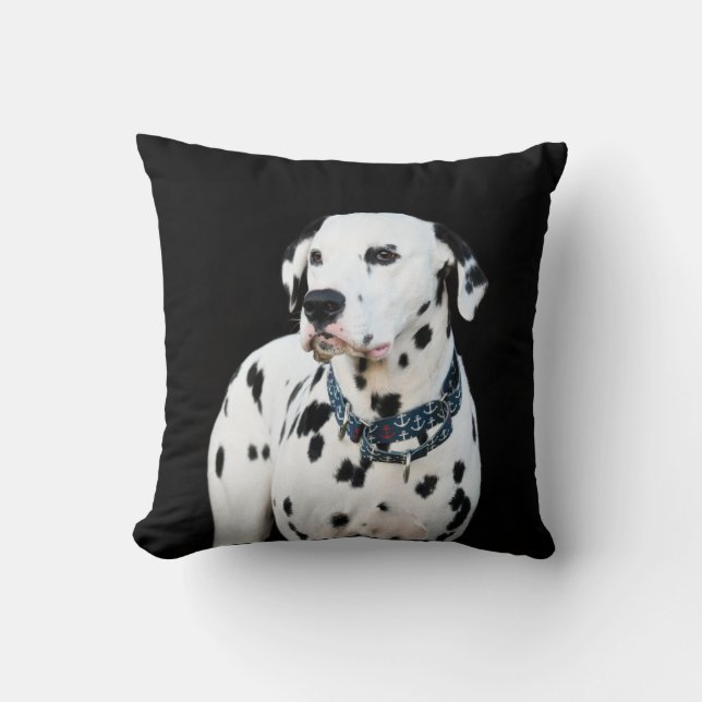 Cute Dalmatian Dog Spots black background Cushion (Front)