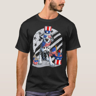 Cute Dalmatian Dog Sunglasses American Flag 4th of T-Shirt