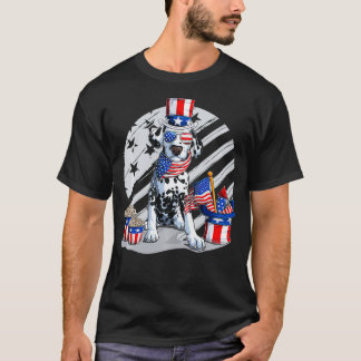 Cute Dalmatian Dog Sunglasses American Flag 4th of T-Shirt