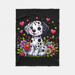 Cute Dalmatian Dog With Hearts Dalmatian Valentine Fleece Blanket