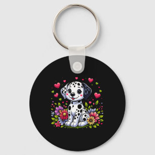 Cute Dalmatian Dog With Hearts Dalmatian Valentine Key Ring