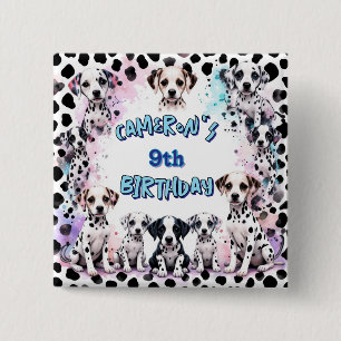 Cute Dalmatian Puppies Birthday Watercolor Party 15 Cm Square Badge