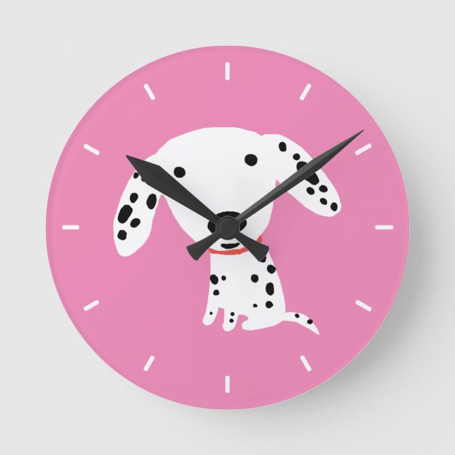 Cute Dalmatian Puppy Adorable Baby Animal Design Round Clock (Front)