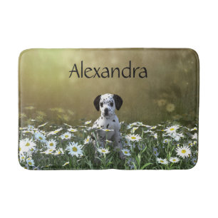 Cute Dalmatian Puppy in Daisies Bath Mat