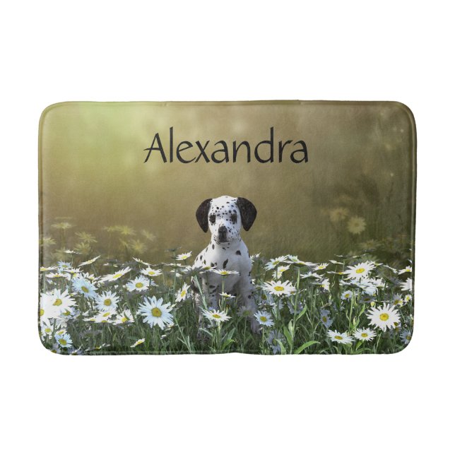 Cute Dalmatian Puppy in Daisies Bath Mat (Front)