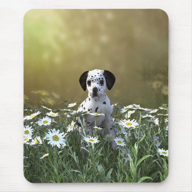 Cute Dalmatian Puppy in Daisies Mouse Pad (Front)