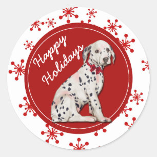 Cute Dalmatian Puppy Red Snowflake Classic Round Sticker