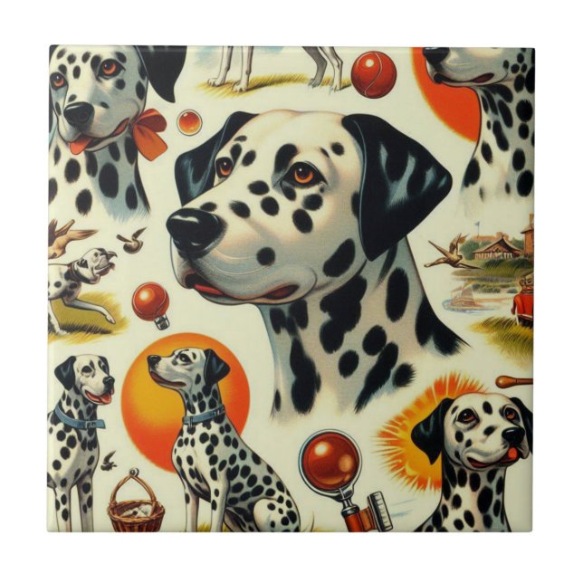 Cute Dalmatian Seamless Ceramic Tile (Front)