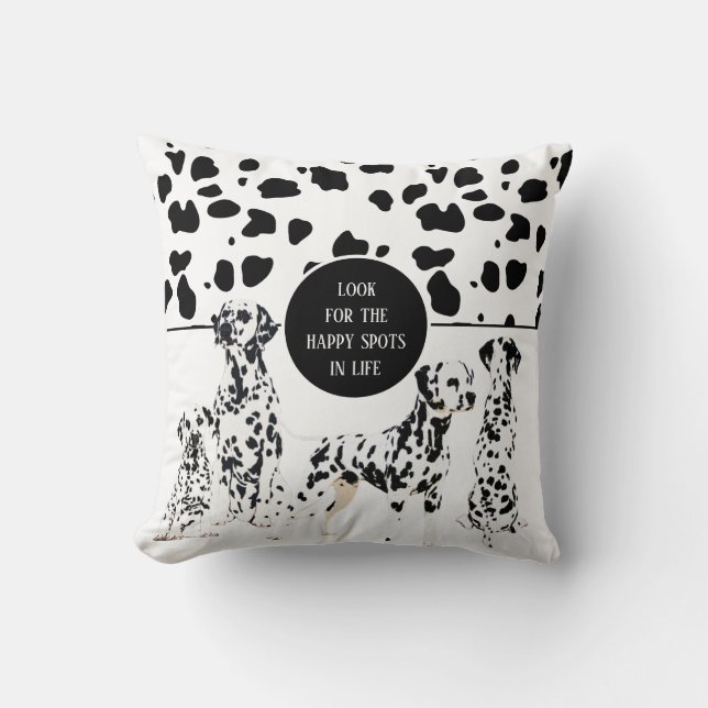 Cute Dalmatians Black & White Happy Spots Cushion (Front)