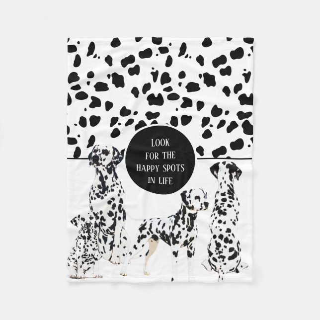 Cute Dalmatians Black & White Happy Spots Fleece Blanket (Front)
