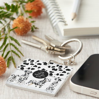 Cute Dalmatians Black & White Happy Spots Key Ring