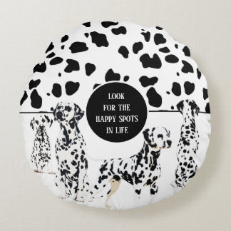 Cute Dalmatians Black & White Happy Spots Round Cushion