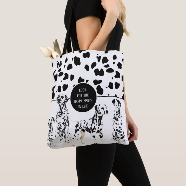 Cute Dalmatians Black & White Happy Spots Tote Bag (Close Up)