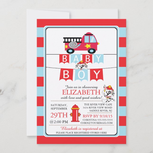 Cute Dalmation Fire Truck Baby Shower Invitation (Front)