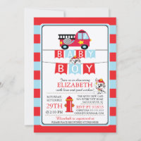 Cute Dalmation Fire Truck Baby Shower Invitation