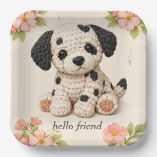 Cute Dalmation Puppy Floral Paper Plate