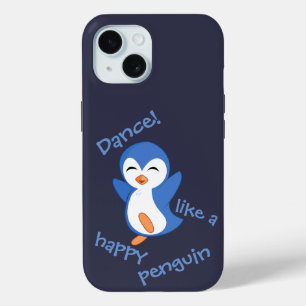 Cute Dance Like a Happy Penguin Blue iPhone 15 Case