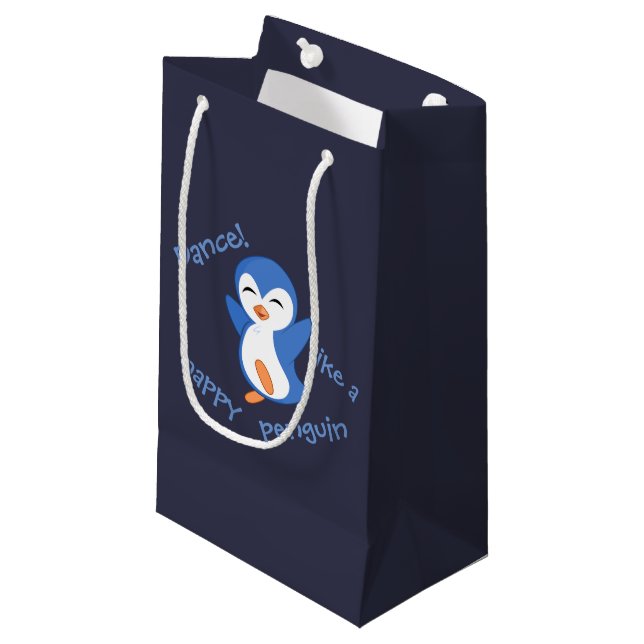 Cute Dance Like a Happy Penguin Blue Small Gift Bag (Front Angled)