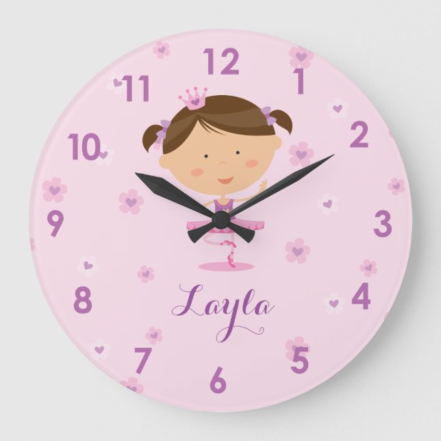 Cute Dancer Ballerina Girl Wall Clock (Front)
