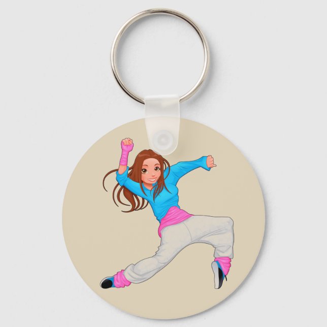 Cute dancer hip hop girl key ring (Front)