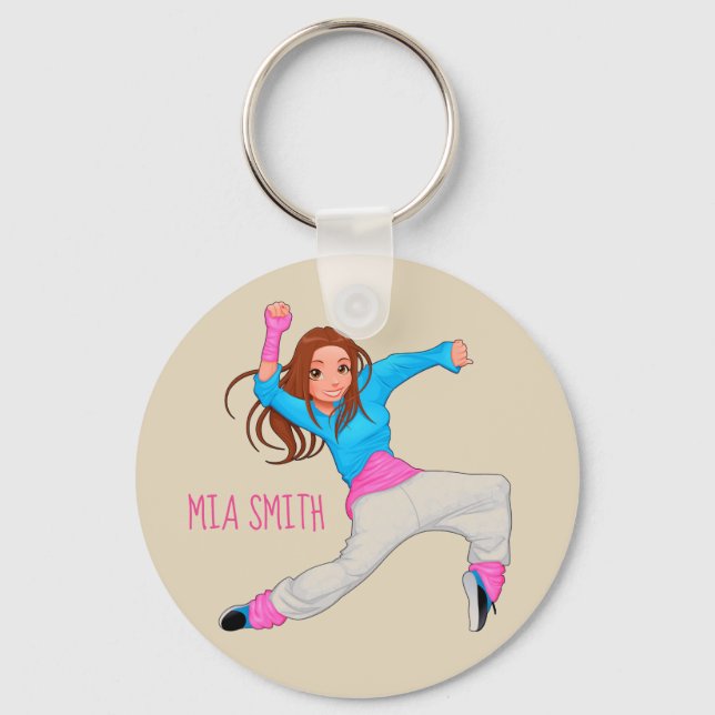 Cute dancer hip hop  personalised name key ring (Front)