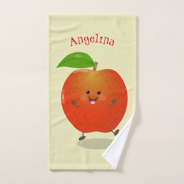 Cute dancing apple cartoon illustration bath towel set (Hand Towel)
