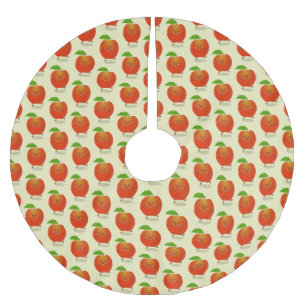 Cute dancing apple cartoon illustration brushed polyester tree skirt
