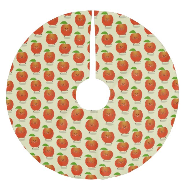 Cute dancing apple cartoon illustration brushed polyester tree skirt (Front)