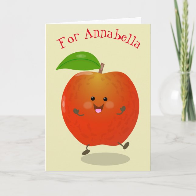 Cute dancing apple cartoon illustration card (Front)