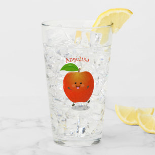 Cute dancing apple cartoon illustration glass