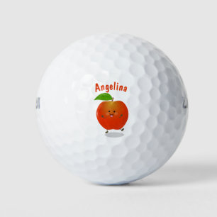 Cute dancing apple cartoon illustration golf balls