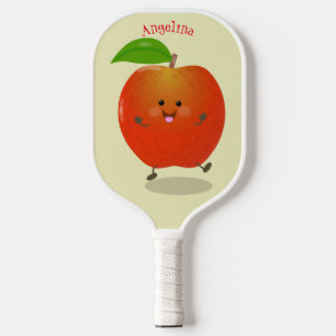 Cute dancing apple cartoon illustration  pickleball paddle