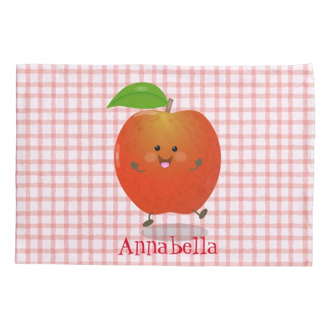 Cute dancing apple cartoon illustration pillowcase (Back)