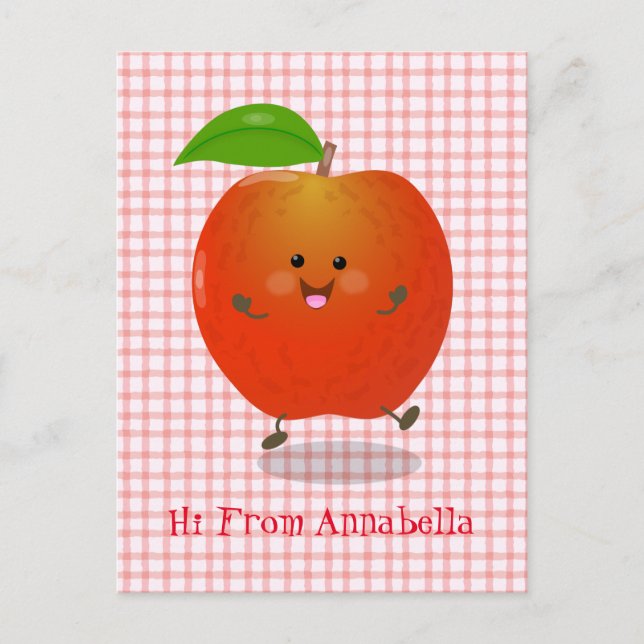 Cute dancing apple cartoon illustration postcard (Front)