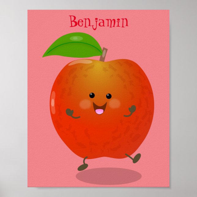 Cute dancing apple cartoon illustration poster (Front)