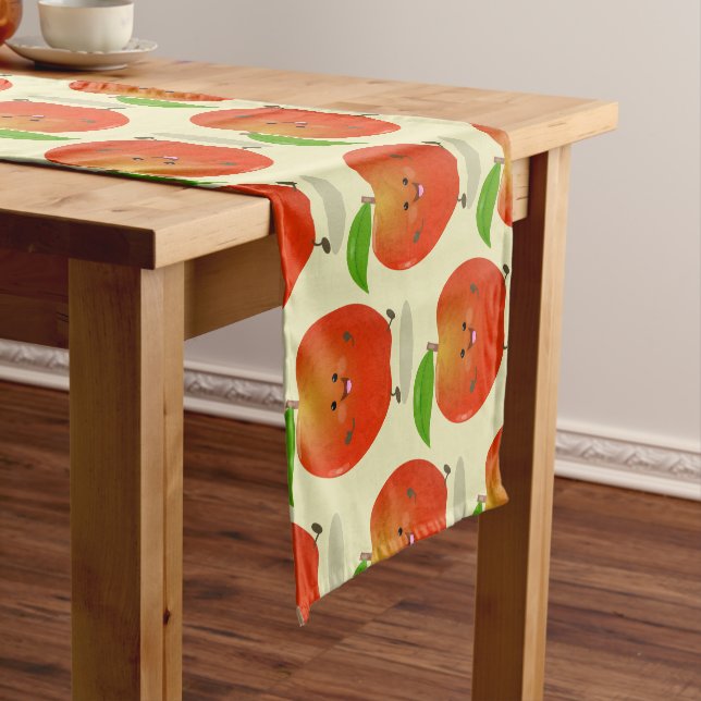 Cute dancing apple cartoon illustration short table runner (In Situ)