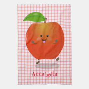 Cute dancing apple cartoon illustration tea towel