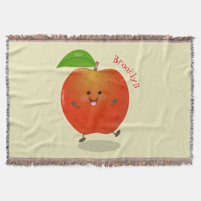 Cute dancing apple cartoon illustration throw blanket (Front)