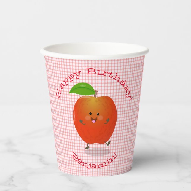 Cute dancing apple kawaii cartoon illustration paper cups (Front)