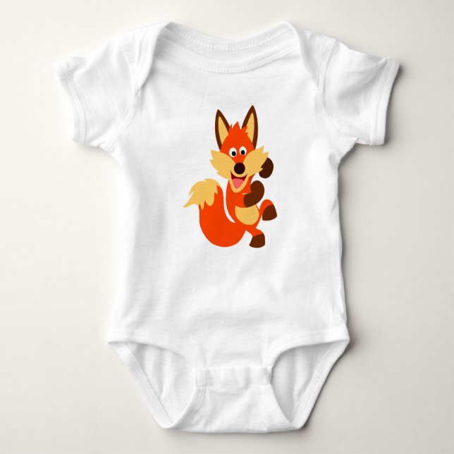 Cute Dancing Cartoon Fox Baby Bodysuit (Front)
