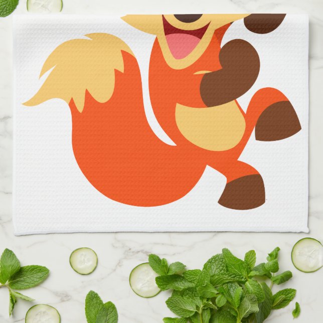 Cute Dancing Cartoon Fox Kitchen Towel (Folded)