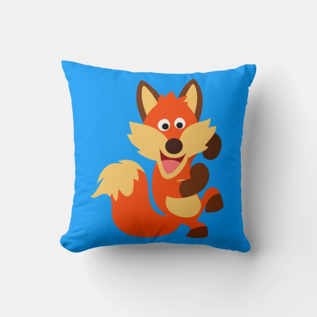 Cute Dancing Cartoon Fox Throw Pillow (Front)