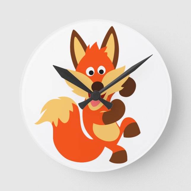 Cute Dancing Cartoon Fox Wall Clock (Front)