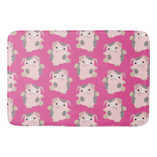 Cute Dancing Cartoon Pig Repeat Pattern Bath Mat