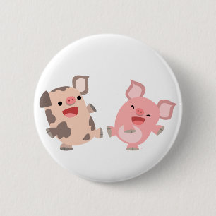 Cute Dancing Cartoon Pigs Button Badge