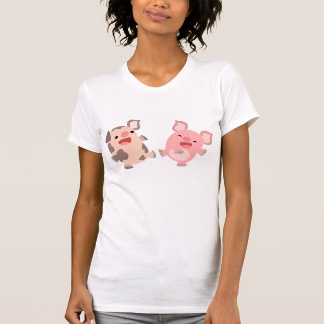 Cute Dancing Cartoon Pigs Women T-Shirt (Front)