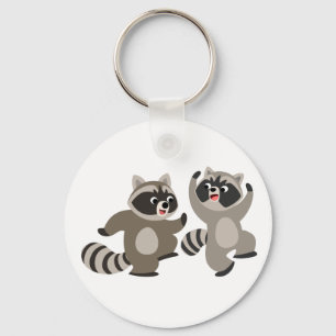 Cute Dancing Cartoon Raccoons Key Ring