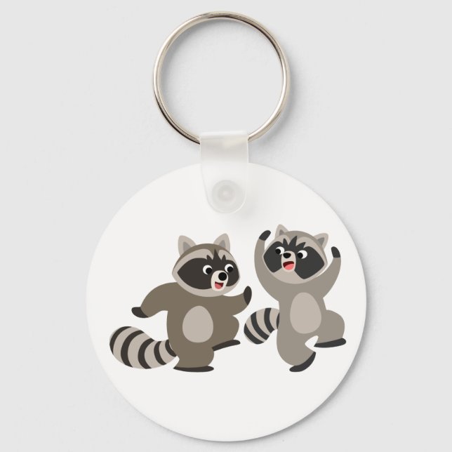 Cute Dancing Cartoon Raccoons Key Ring (Front)