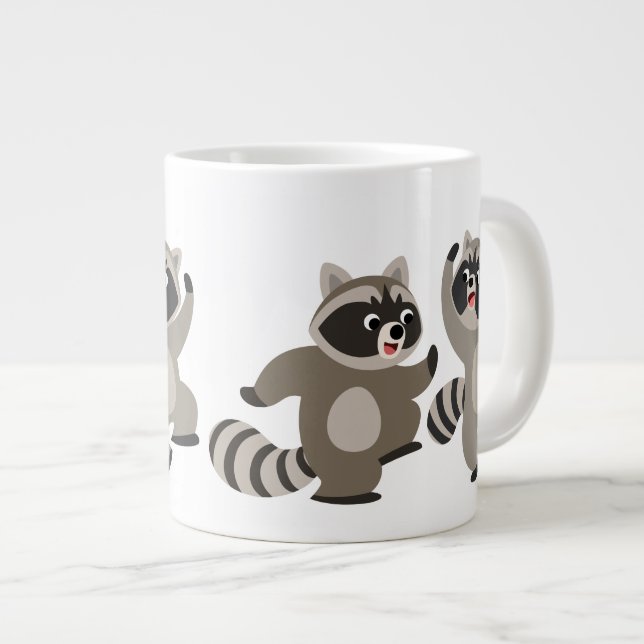 Cute Dancing Cartoon Raccoons Large Coffee Mug (Front Right)